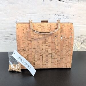 Alessia Cork Box Clutch Purse with Gold Chain Strap